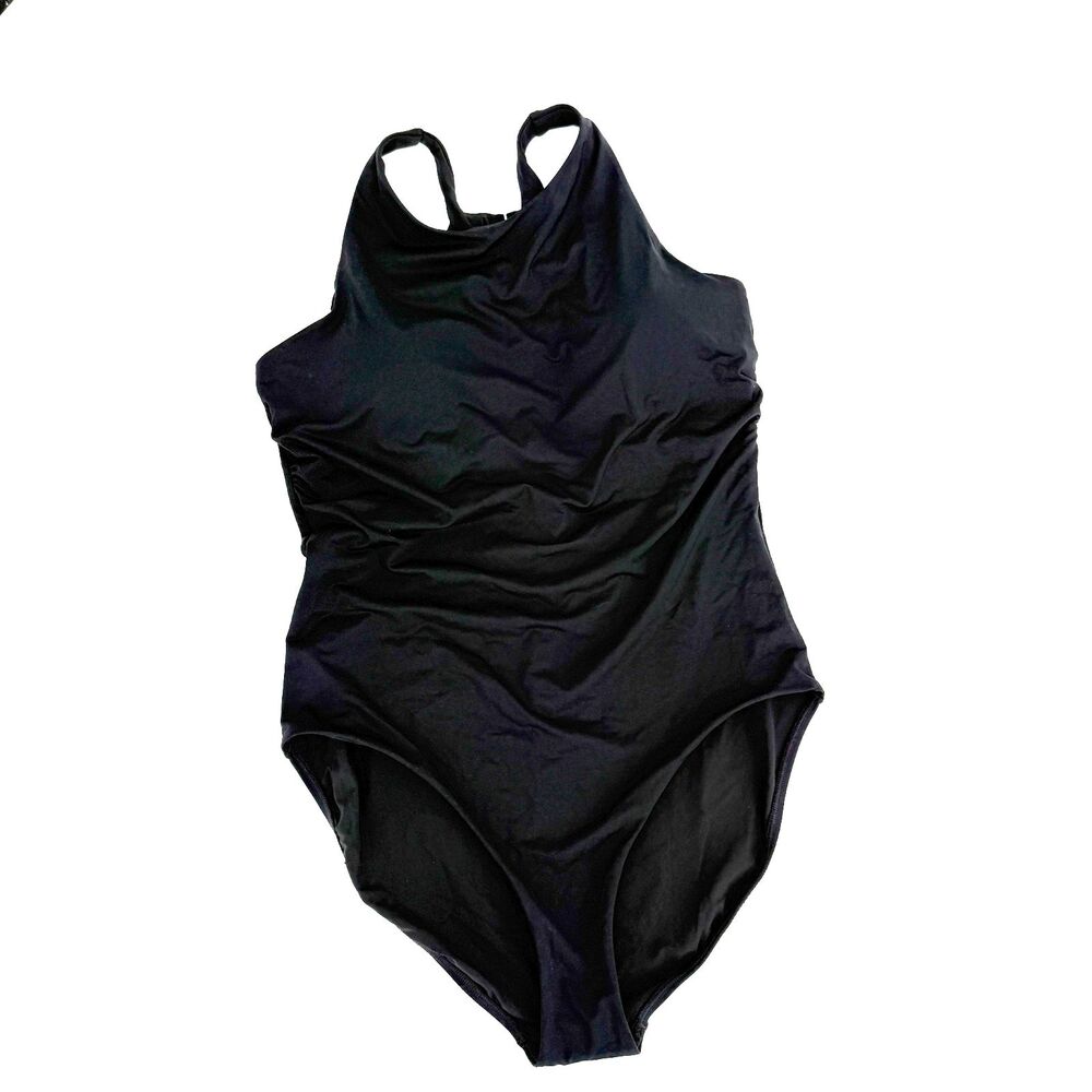Athleta Swimsuit LT Large Tall Black Maldives High Neck One Piece Resort Beach